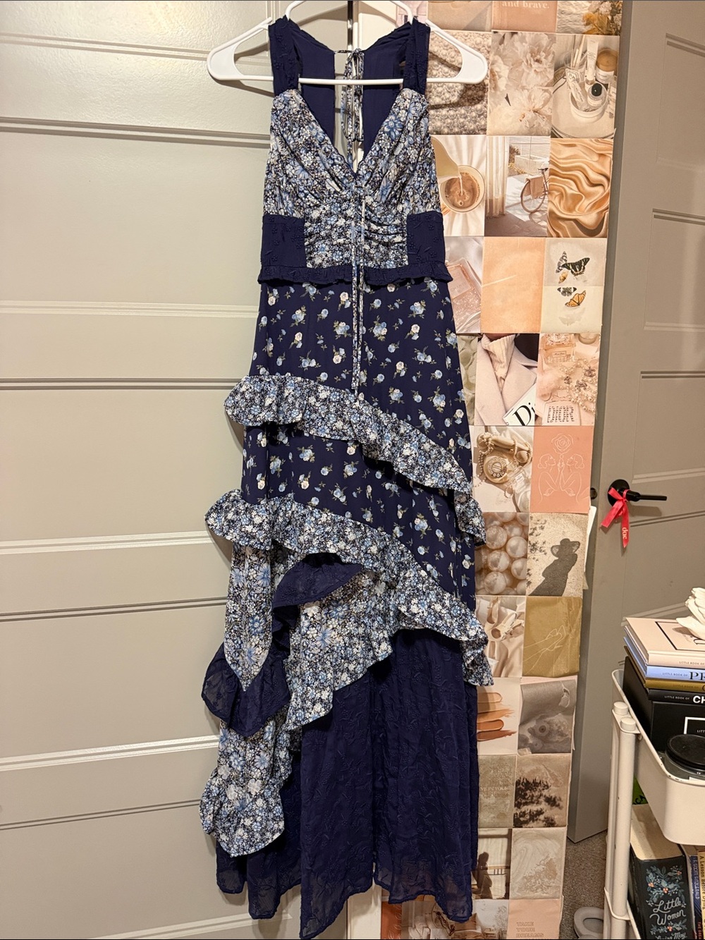 Altar'd State Navy Floral Ruffled Tiered Formal Dress